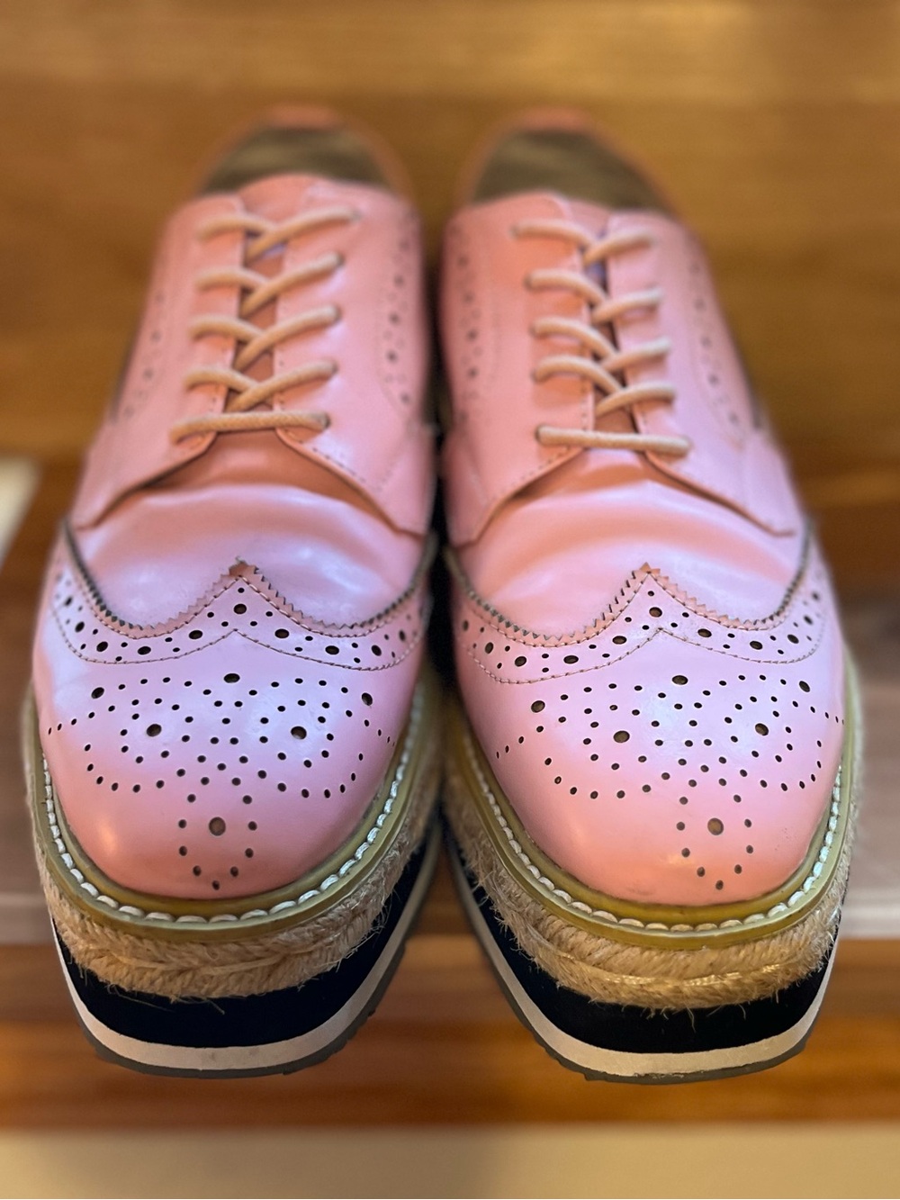 Prada Pink Leather Platform Wingtip Creeper Brogue in Size 36 - Picture 2 of 9